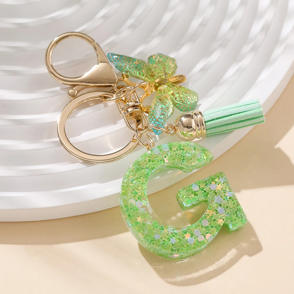 A-Z Initial Letter Resin Keychain - Green Butterfly Lobster Key Ring & DIY Charm