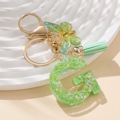 A-Z Initial Letter Resin Keychain - Green Butterfly Lobster Key Ring & DIY Charm