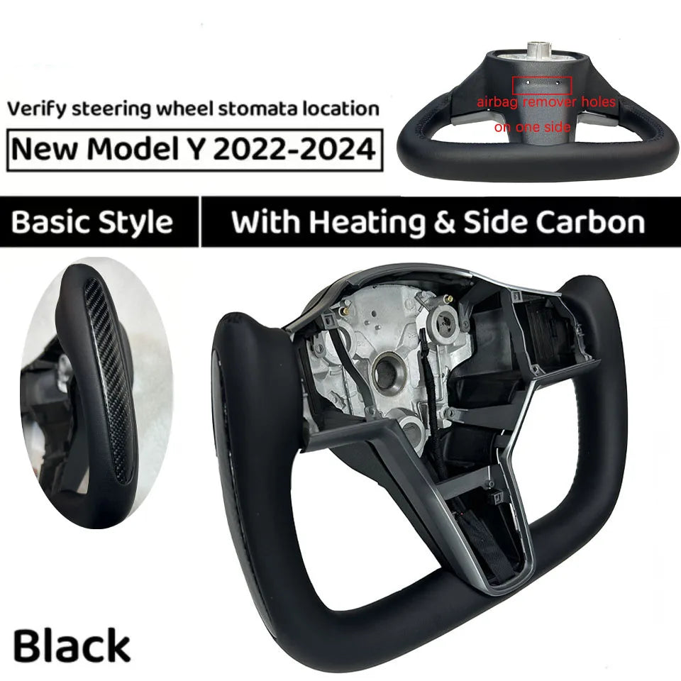350mm Heated Yoke Steering Wheel – Custom NAPPA Leather Accessory for Tesla Model 3/Y (2018–2024)