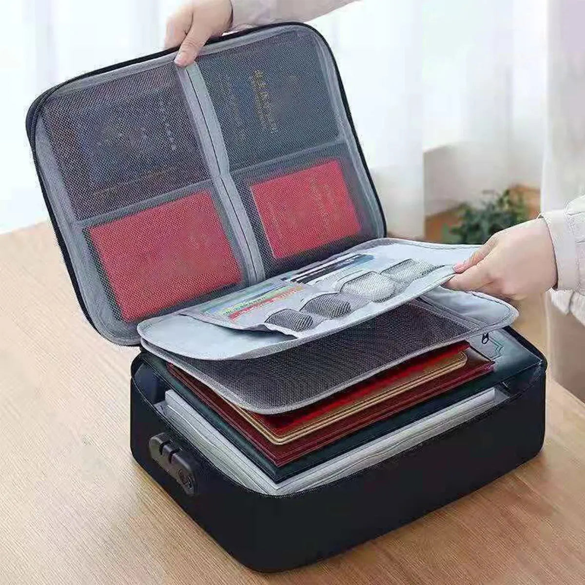 3-Layer Document Organizer Briefcase – Portable File Folder Holder for Passport, Papers & Home Office Storage Case for Men & Women