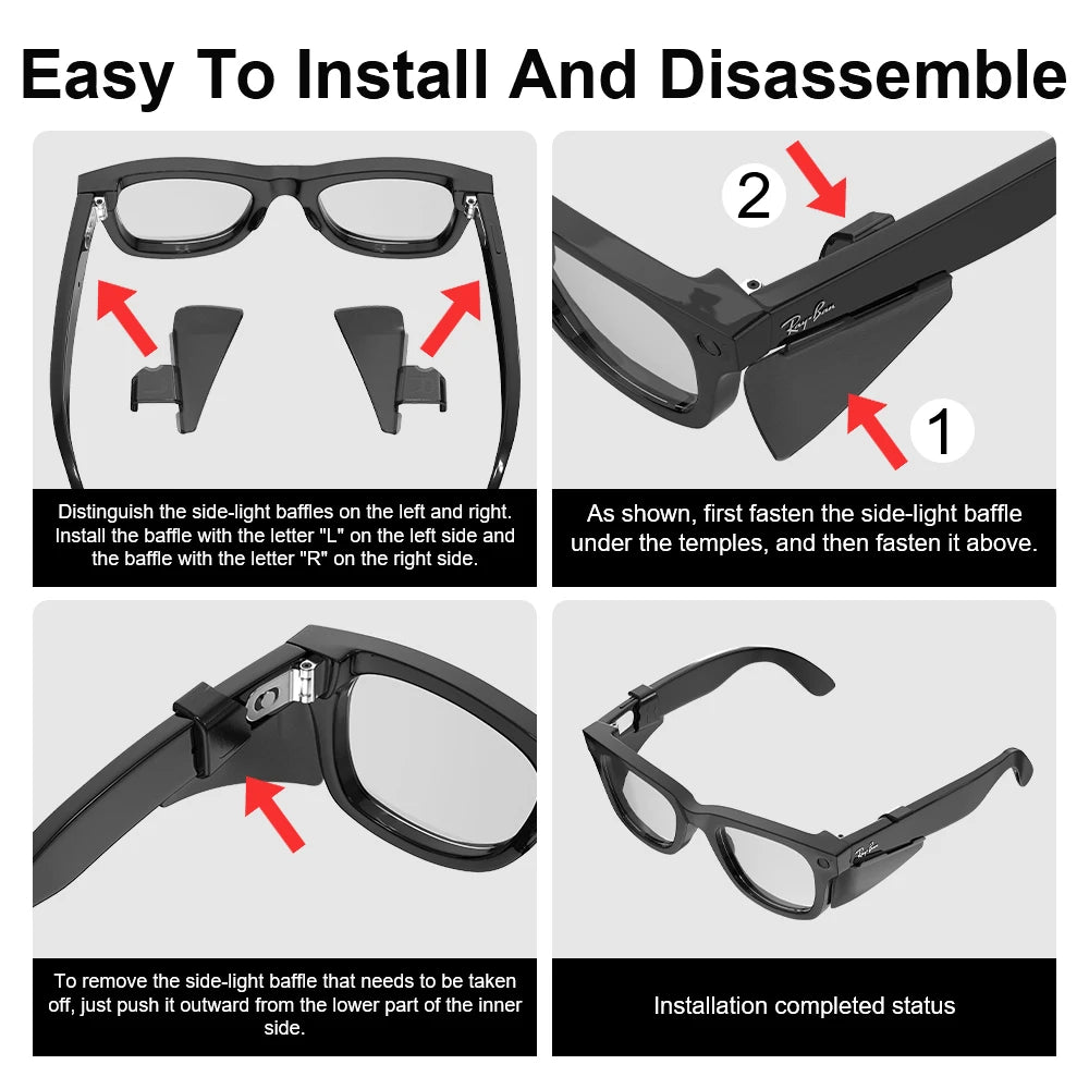 Hibloks Anti-Glare Light Shield Stickers – Compatible with Ray-Ban Meta Wayfarer RW4008/RW4006/4012, Skyler, Headliner Gen 2 Glasses Accessories