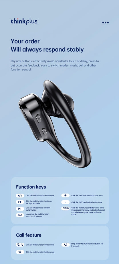 Lenovo XT80 Sports Wireless Earphones — TWS Bluetooth 5.3, HiFi Stereo, LED Power Display, Built-in Mic Headphones