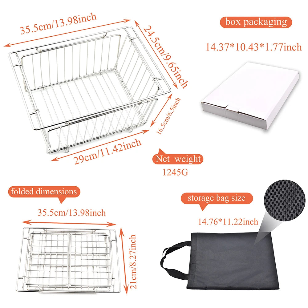 Folding Stainless Steel IGT Basket - 10L Portable Camping Drain Basket & Table Organizer Accessory