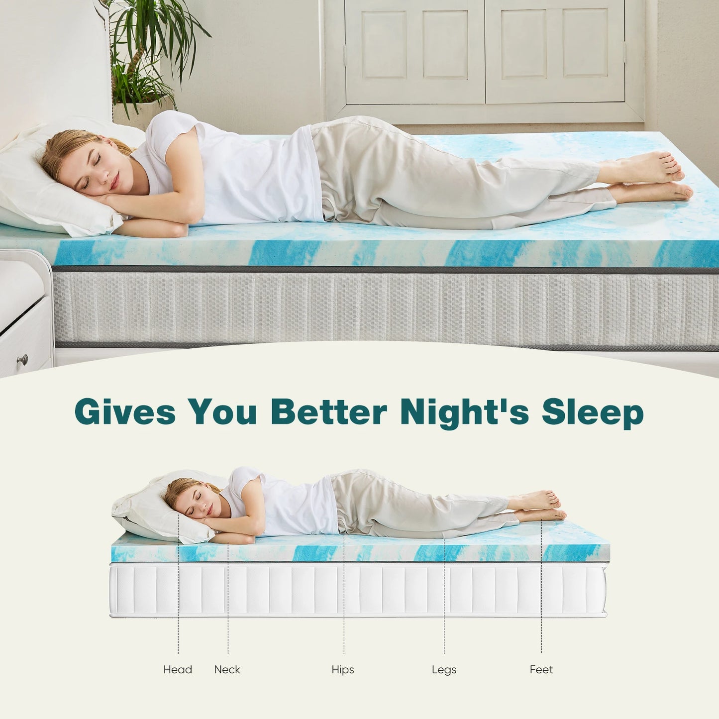 2-3 Inch Gel Memory Foam Mattress Topper - Full Size Cooling, Soft, and Breathable Bed Topper for School Bedroom