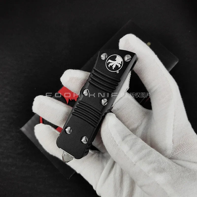 FOOH KNIFE STUDIO TROODON-M Mini Tactical Knife – High-End D2 Steel Blade with CNC 6061 Aluminum Handle EDC Tool Comb