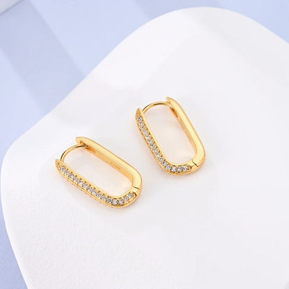 2024 New 925 Sterling Silver Rectangular Hoop Earrings with Zircon - Golden Luxury Wedding Gift for Women