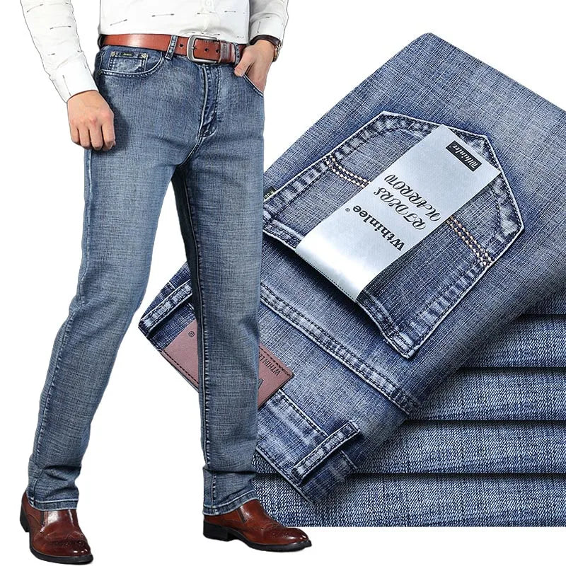 Men’s All-Match Brand Trousers – High-Quality Business Casual High Waist Denim Jeans for All Seasons