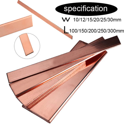 Copper Flat Strip Plate - 100–500mm Length, 1–10mm Thickness for DIY Projects & Fabrication