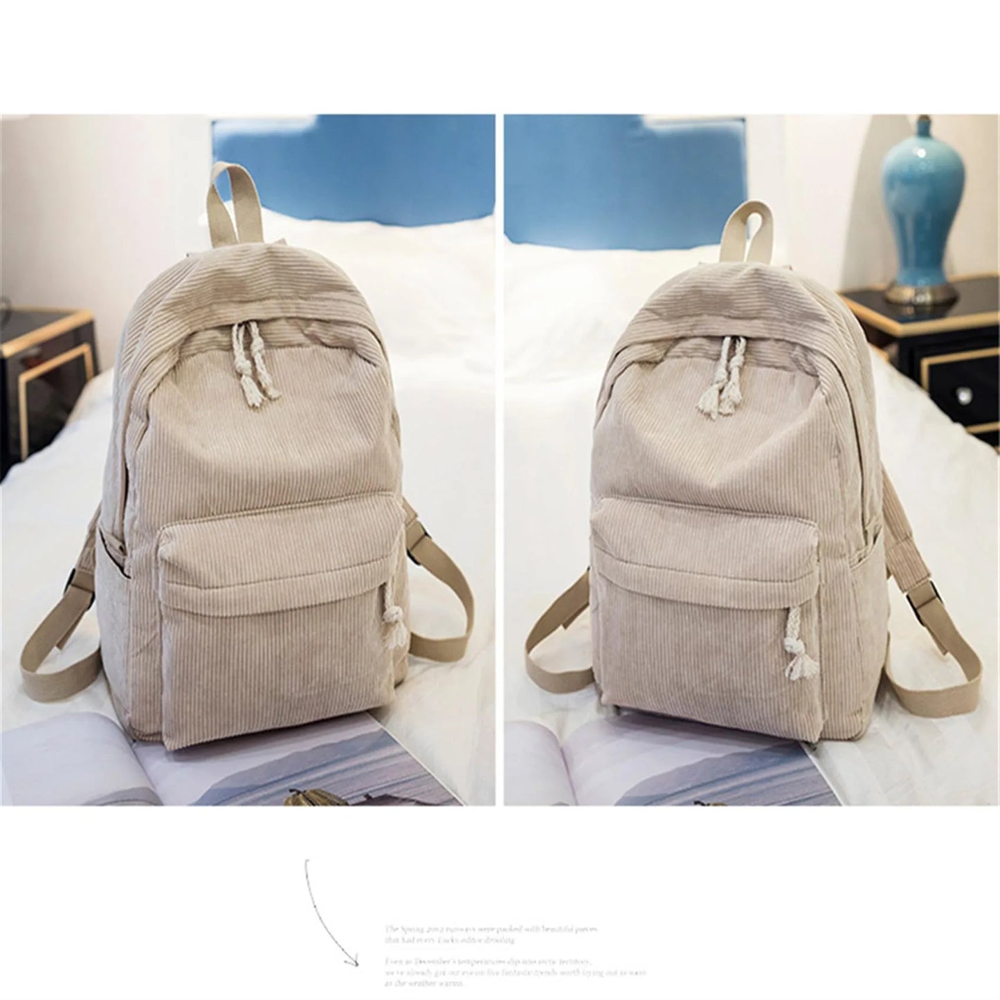 Women's Corduroy School Backpack – Striped Travel Rucksack for Teenage Girls & Shoulder Bag Mochila