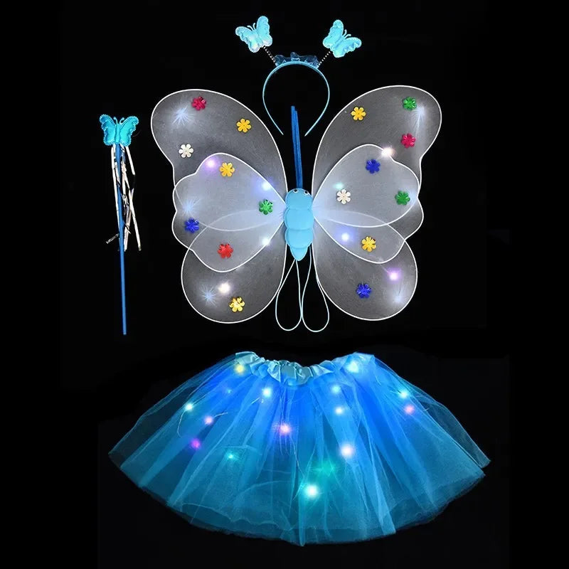 Butterfly Sequin Wings and Glowing Mesh Tutu Skirt - Fairy-Themed Dress Up for Girls' 1st and 2nd Birthday Parties and Baby Showers