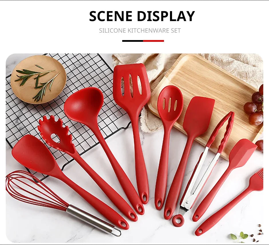 10-Piece Silicone Cookware Set – Kitchen Baking Tools, Spatulas & Scrapers