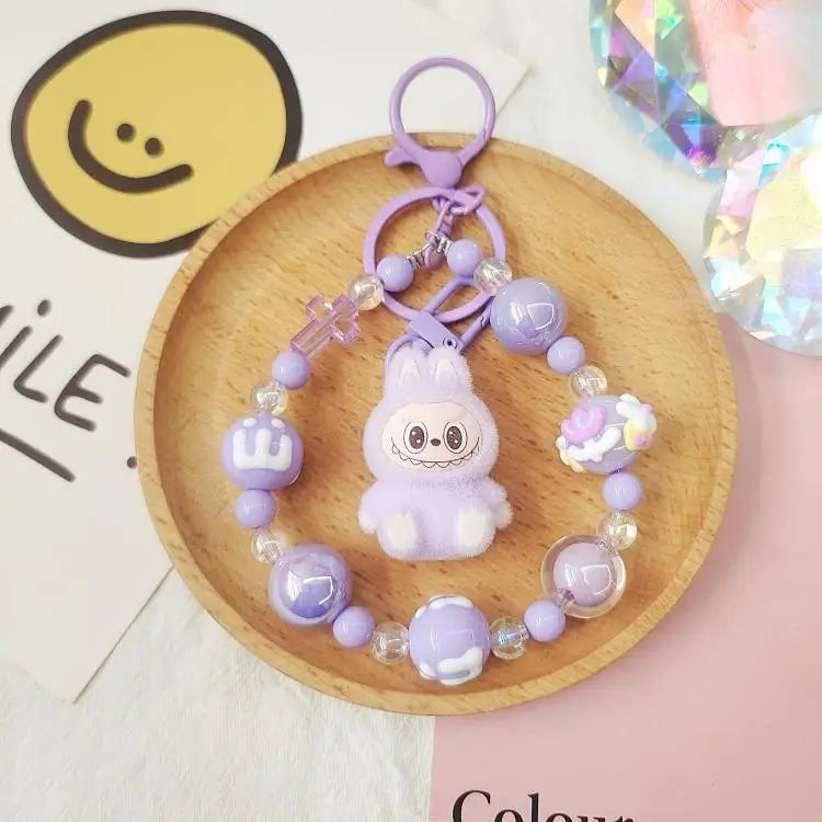 Labubu Keychain — Creative Resin Bead Cartoon Pendant for Backpack, DIY Couple & Kids Gifts