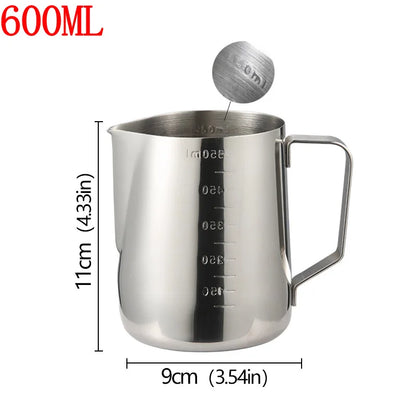 Stainless Steel Milk Frother Jug — Latte Pitcher with Measurement for Coffee & Espresso Barista Tools