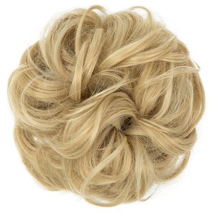 Synthetic Messy Hairpiece Chignon Scrunchie – Blonde & Brown Donut Bun for Women, Elastic Daily Use Hair Extension H9