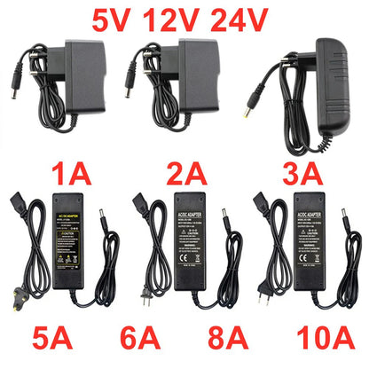 AC/DC Power Supply Adapter 110V–220V to 5V/12V/24V Transformer Converter – Multi-Voltage LED Strip Light Power Supply (1A–10A)