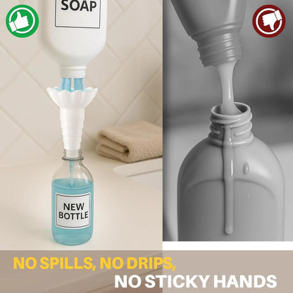 Universal Bottle Emptying Kit - Reusable Liquid Transfer Connector and No-Waste Funnel Adapter for Soap and Shampoo