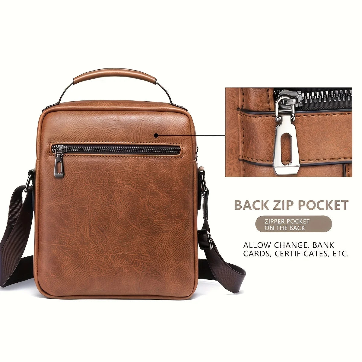 Men’s Shoulder Bag – PU Leather Crossbody for 9.7" iPad, Business Flap Messenger Bag, Travel Bag