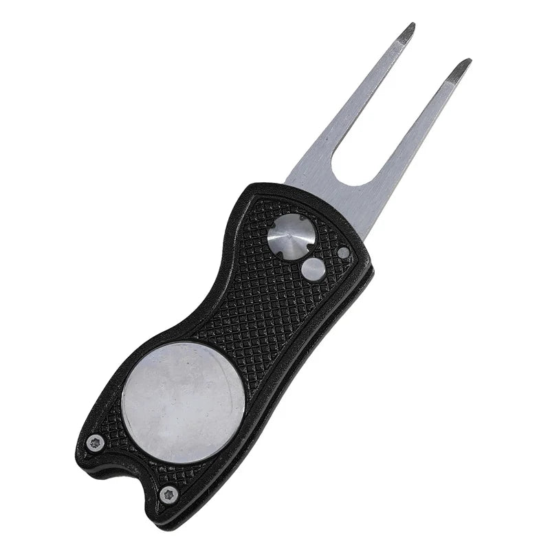 Foldable Golf Divot Repair Tool – Ball Marker & Groove Cleaner Putting Green Fork Accessory
