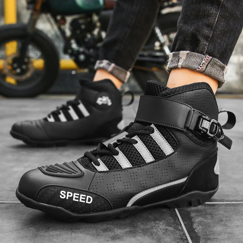 2024 New Motorcycle Boots for Men – Leather, Breathable, Anti-Slip, Wear-Resistant Racing Ankle Boots for Riders