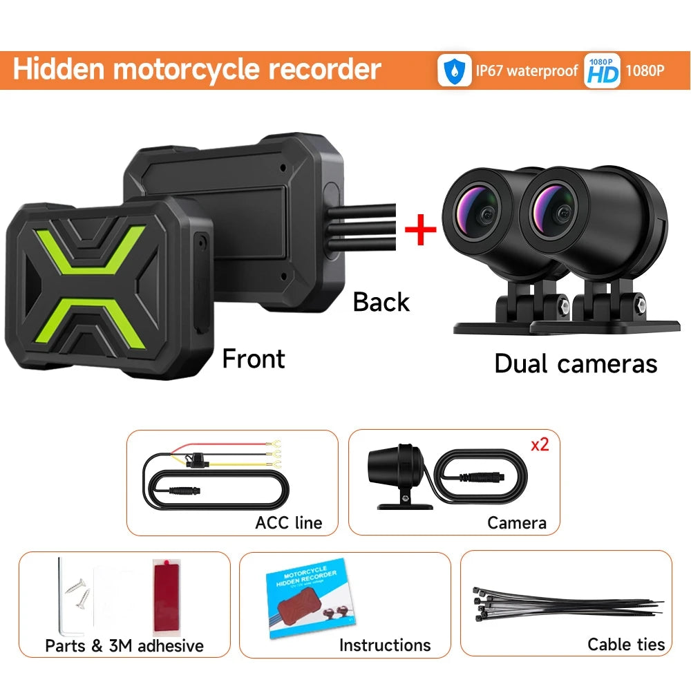 JIUYIN Dual Motorcycle Action Camera – 1080P Front & Rear DVR, Waterproof Dash Cam with WiFi