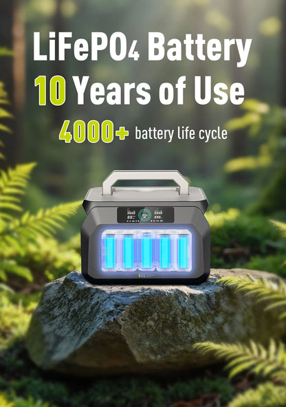 IEE 800W Portable Power Station 512Wh LiFePO4 Battery - 1600W Peak Solar Generator with 2 AC Outlets for Camping, RV, Home Emergency & Outdoor Travel