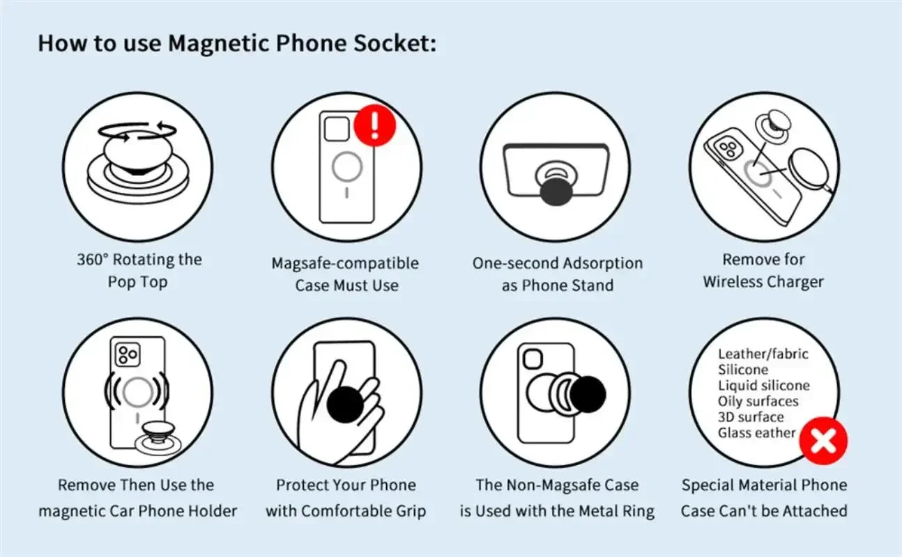 Magnetic Folding Phone Grip Holder – Pocket Stand & Ring Support for MagSafe iPhone, Mac, Samsung