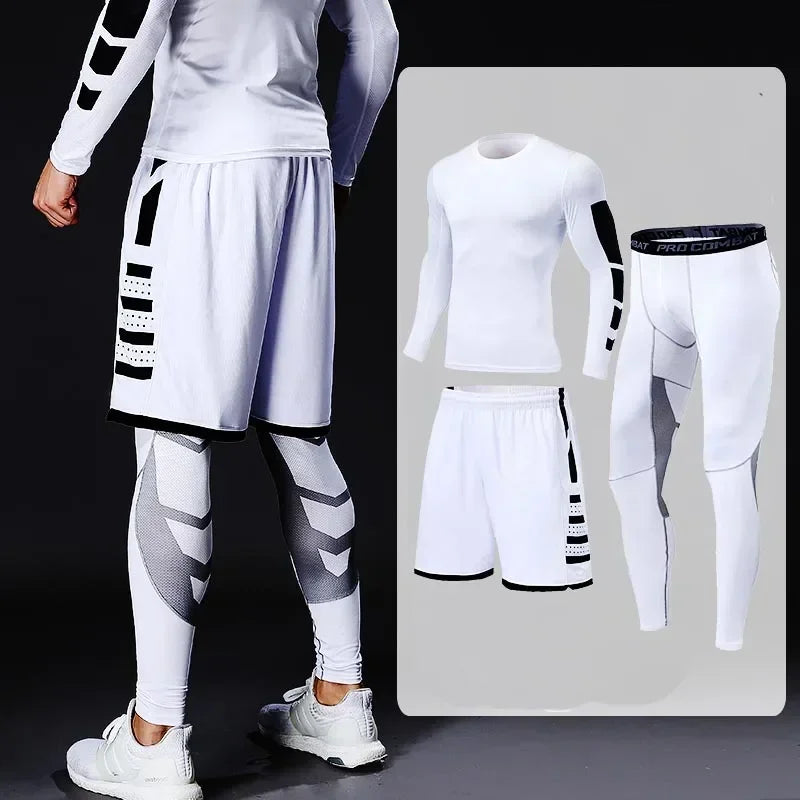 Men's Running Tracksuit Set - Compression Fitness Sportswear With Leggings, Gym Tights & Training Sweatpants