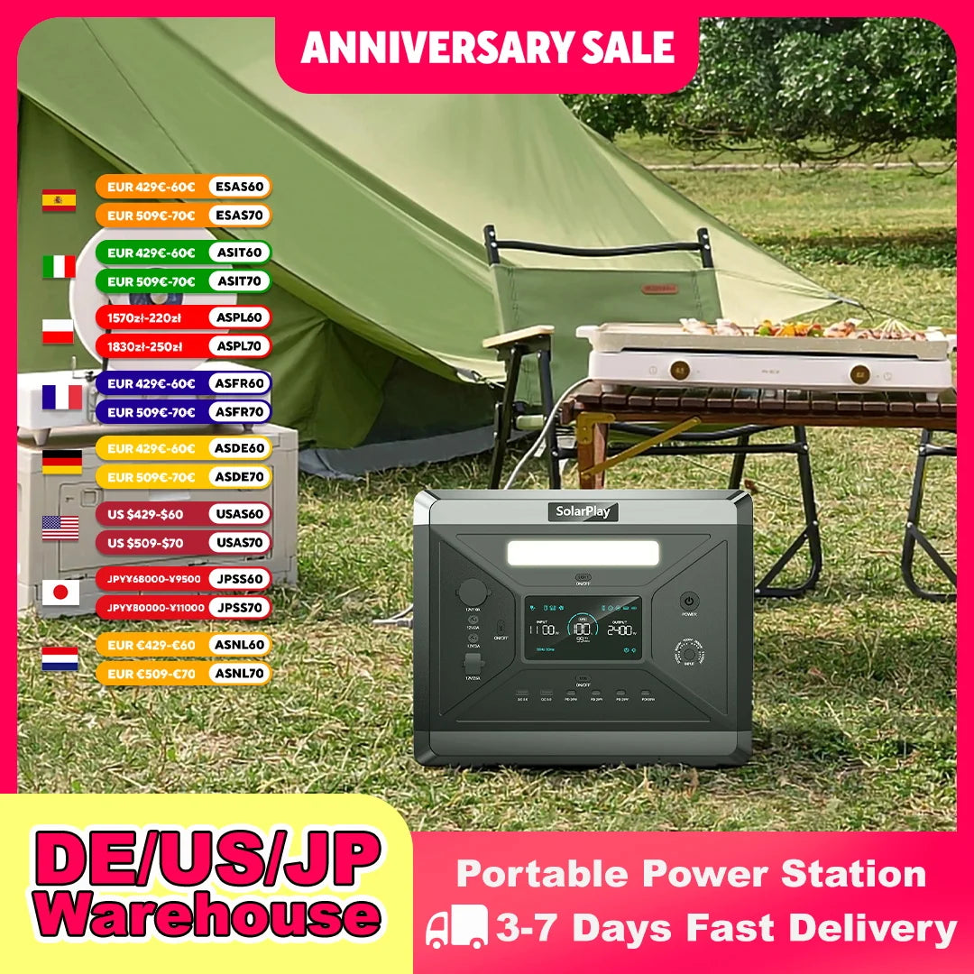 SOLARPLAY Q2501 Portable Power Station - 2160Wh LiFePO4 Solar Generator with 2400W AC Output