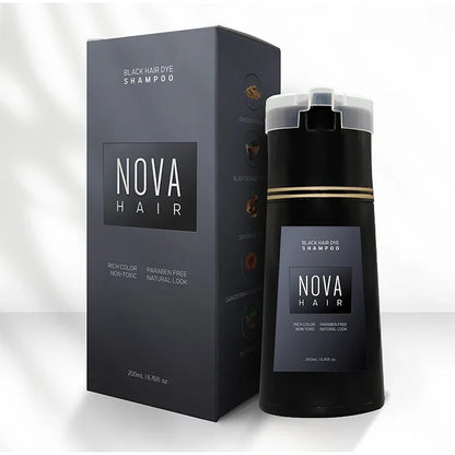 Nova 3-in-1 Hair Dye Shampoo – Natural Fast Black Hair Coloring for Men & Women, Long-Lasting Hair Care