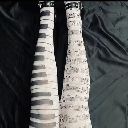Y2K Punk Graffiti Thigh-High Socks - White Harajuku Over-Knee Stockings for Cosplay, Kawaii & Streetwear