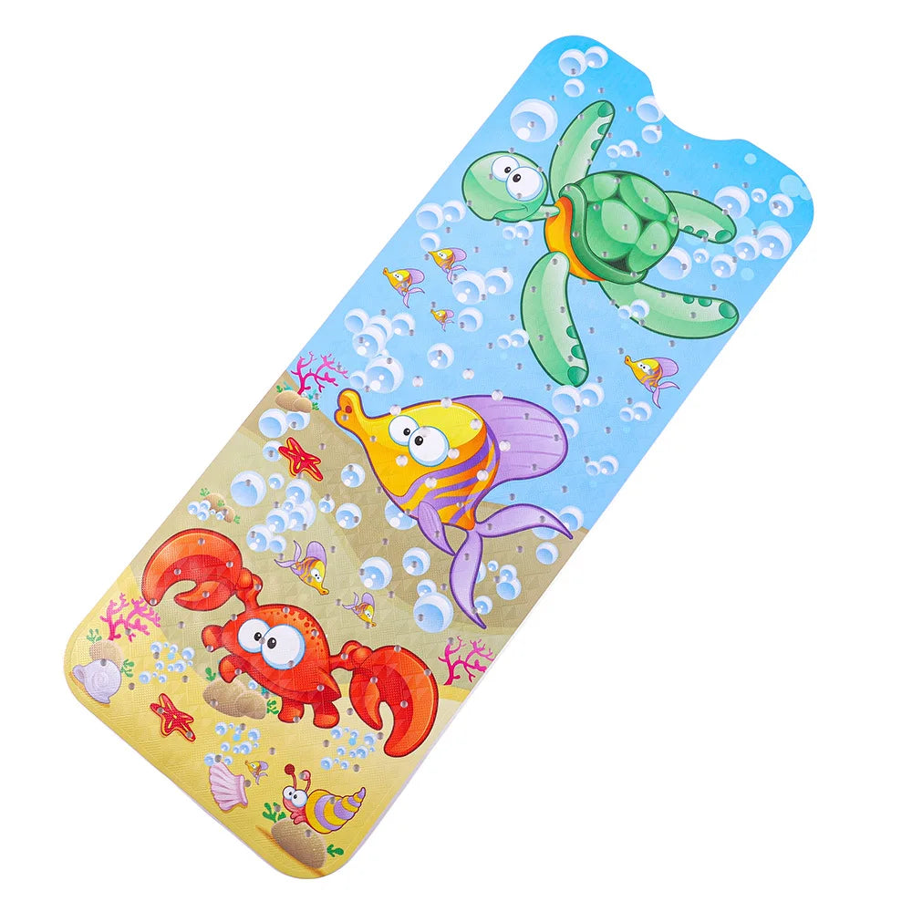 40x100cm Cartoon Sea World Anti-Skid Bath Mat – Soft Non-Slip Shower Mat with Suction Cups for Kids & Elderly