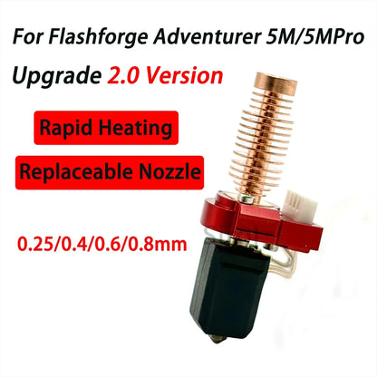 Flashforge Adventurer 5M/5M Pro Nozzle Kit - Quick Detachable Hotend Upgrade with Hardened Steel Printing Nozzle
