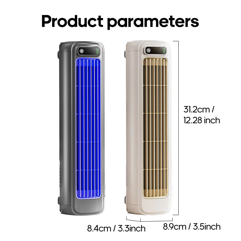 KINSCOTER Portable Air Conditioner Fan, 2000mAh Rechargeable Quiet Desktop Tower Fan, Wall-Mount or Desktop Circulating Fan with 3-Speed Adjustable Settings