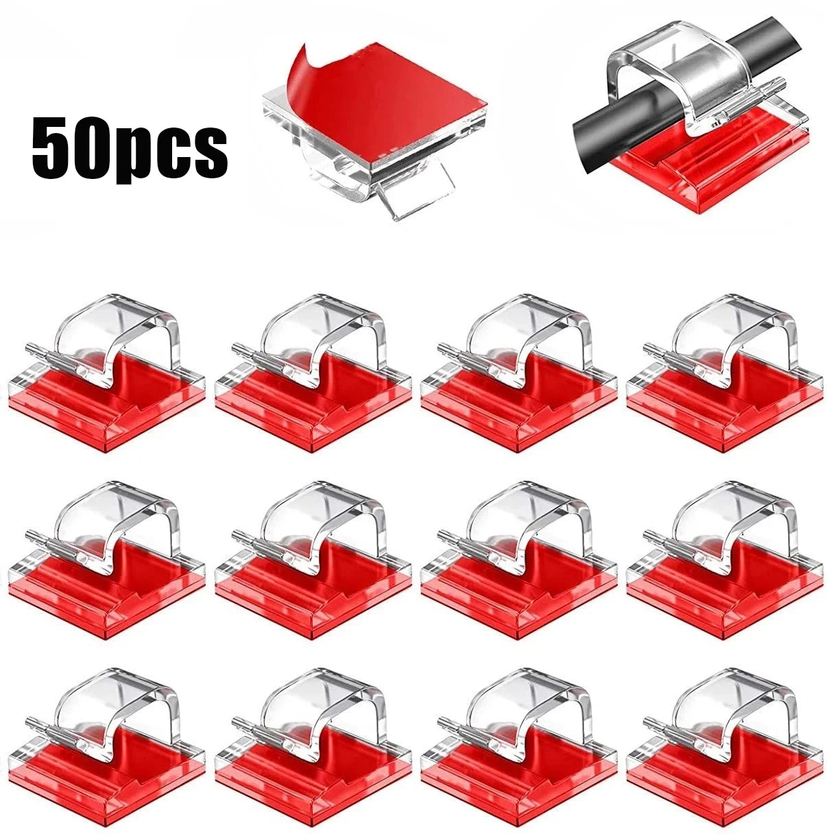 50PCS Cable Organizer Clips – Wall Mounted Cord Holder & Wire Management Hooks for USB Charging Cables and Data Lines