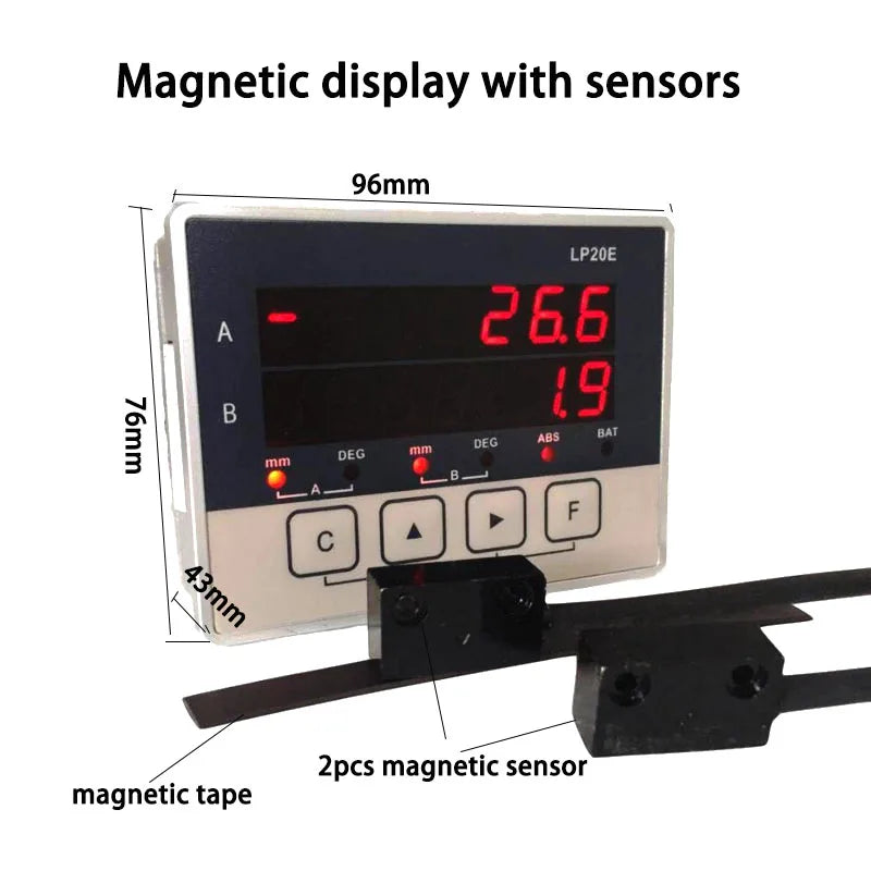 LP20E 2-Axis Digital DRO Magnetic Sensor — Displacement Readout Scale for Woodworking & Position Measurement