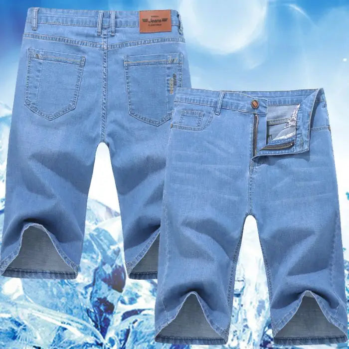 Men's Embroidered Denim Shorts - Summer Thin Straight Leg Casual Blue Jean Shorts