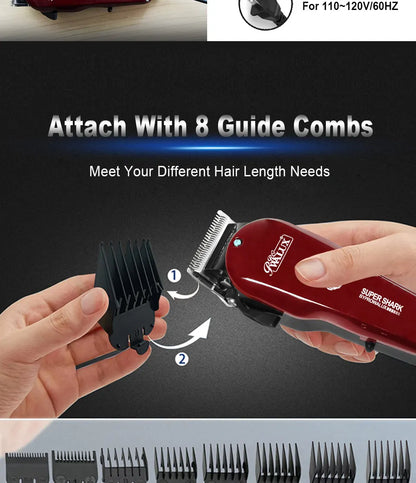 WALUX Professional AC220-240V Hair Clipper – 10W Powerful Hair Trimmer with 2M Cable & 8 Guard Combs for Home Use