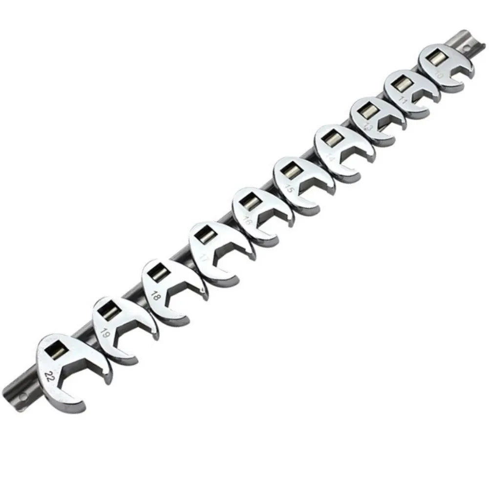 10pcs 3/8" Drive Crowfoot Wrench Set — 10-22mm Metric Open-End Spanners for Torque Wrenches