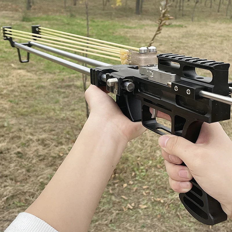 80lbs Telescopic Long-Pole Slingshot – All-Metal Powerful Laser Hunting Sling Shot with Accessory Mount