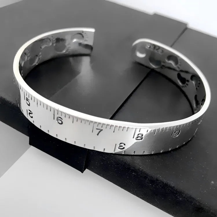 925 Sterling Silver Ruler Bracelet — Creative Footprint Roman Numeral Bangle TYB120