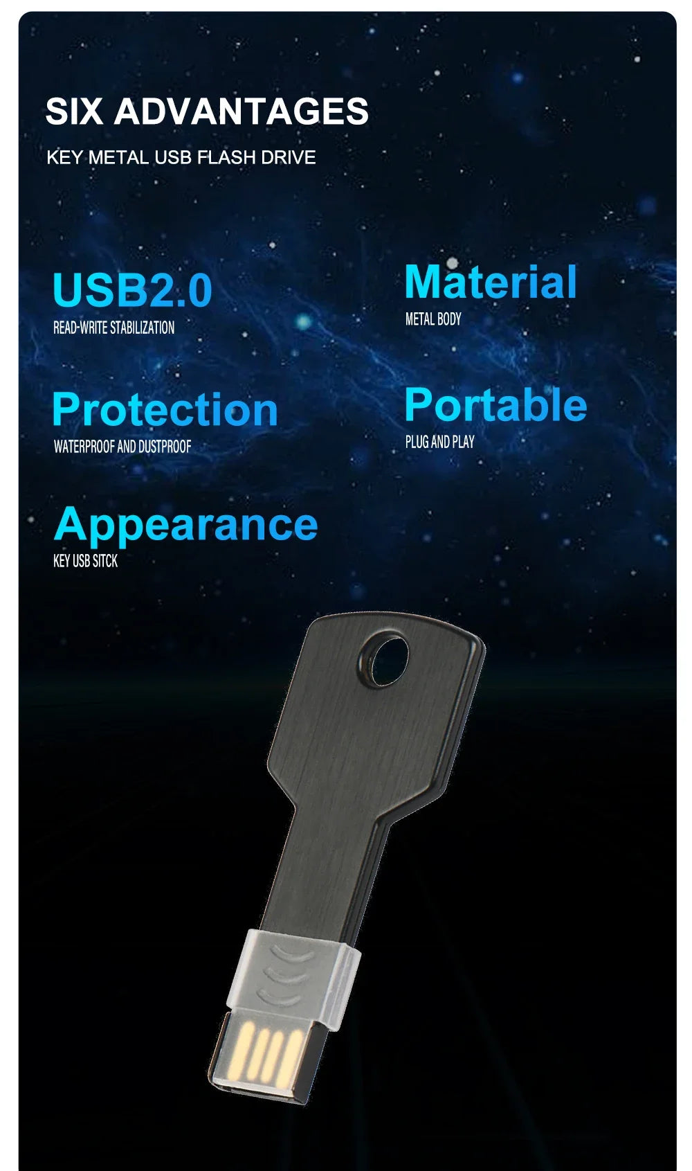 64GB Metal Key-Shaped USB Flash Drive – High-Speed U Disk, Real Capacity Storage (Black/Silver)