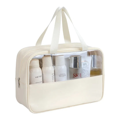 Portable Transparent Travel Cosmetic Bag for Women — Large-Capacity Waterproof Makeup & Toiletry Storage Case