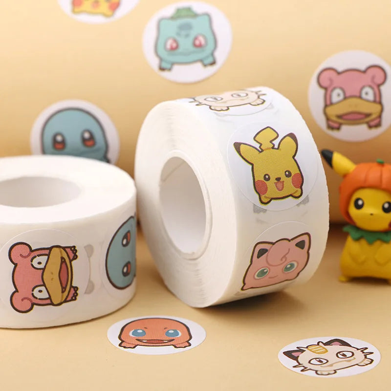 500pcs Kawaii Anime Cartoon Stickers - Pikachu & Charizard Round Seals for DIY Crafts, Laptops & Gifts