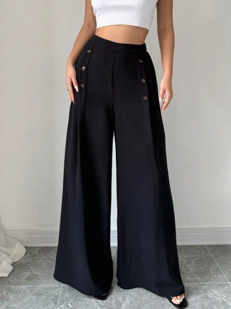 Women's High Waist Wide Leg Pants - Elegant Spring Summer Long Trousers