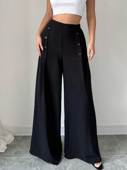 Women's High Waist Wide Leg Pants - Elegant Spring Summer Long Trousers