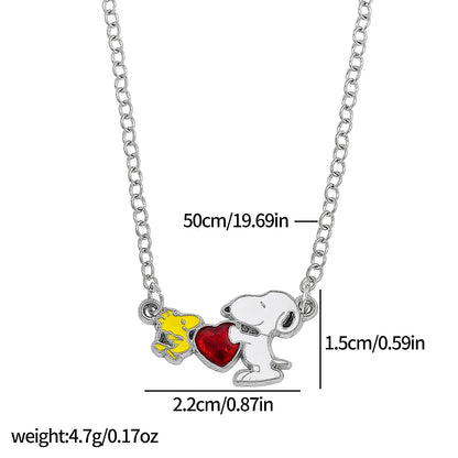 Snoopy & Woodstock Pendant Necklace - Cute Enamel Rhinestone Kawaii Jewelry for Women & Teens