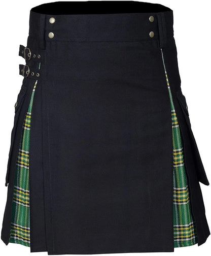 Men's Utility Kilt – 100% Cotton Jeans Hybrid with Modern Box Pleated Tartan, Traditional Design
