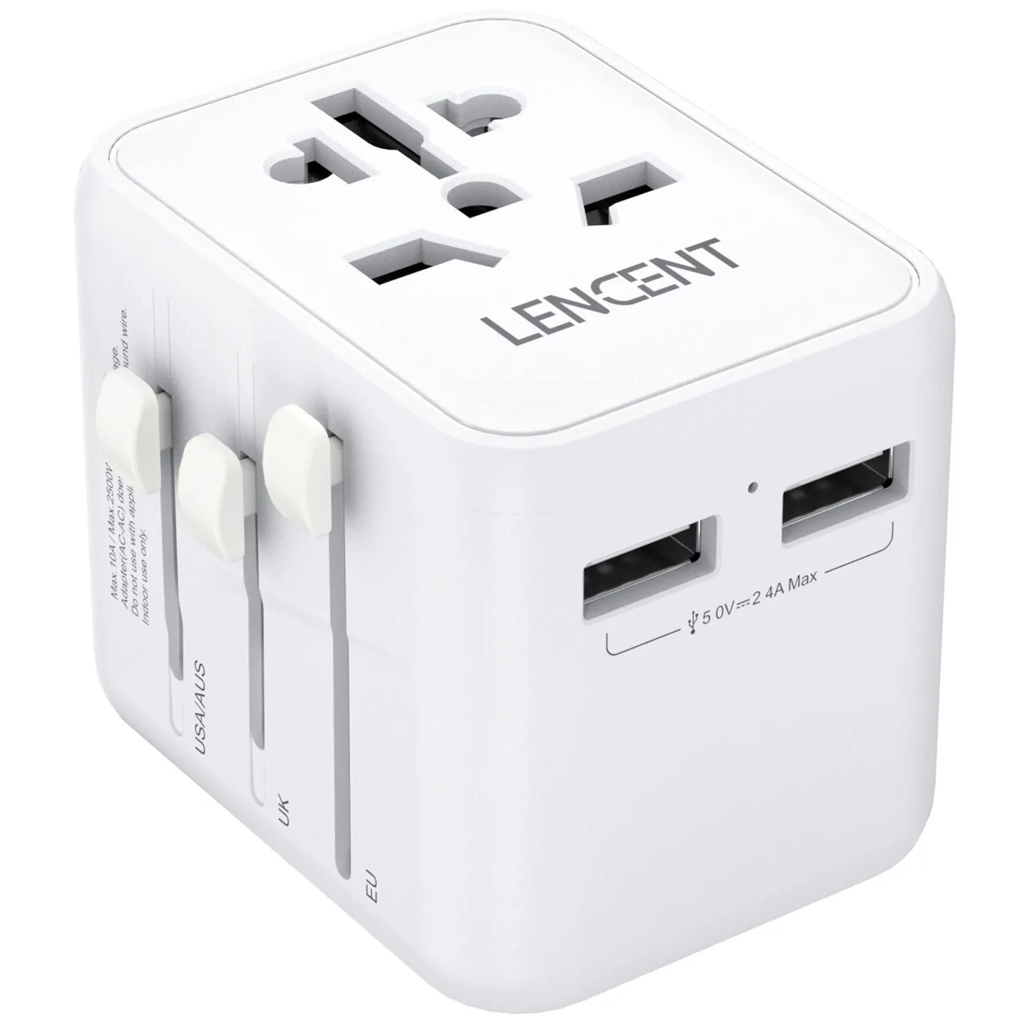 LENCENT International Travel Adapter – All-in-One Charger with 2 USB Ports, EU/UK/USA/AUS Plugs for Worldwide Travel