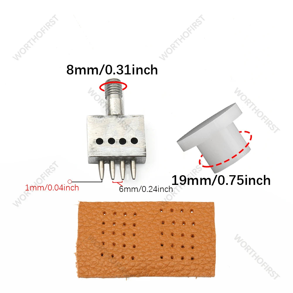 M8 Thread Dies Leather Hole Punch Set – 4/5/6/8mm Round Stitching & Perforated Cut Tools for Hand Press