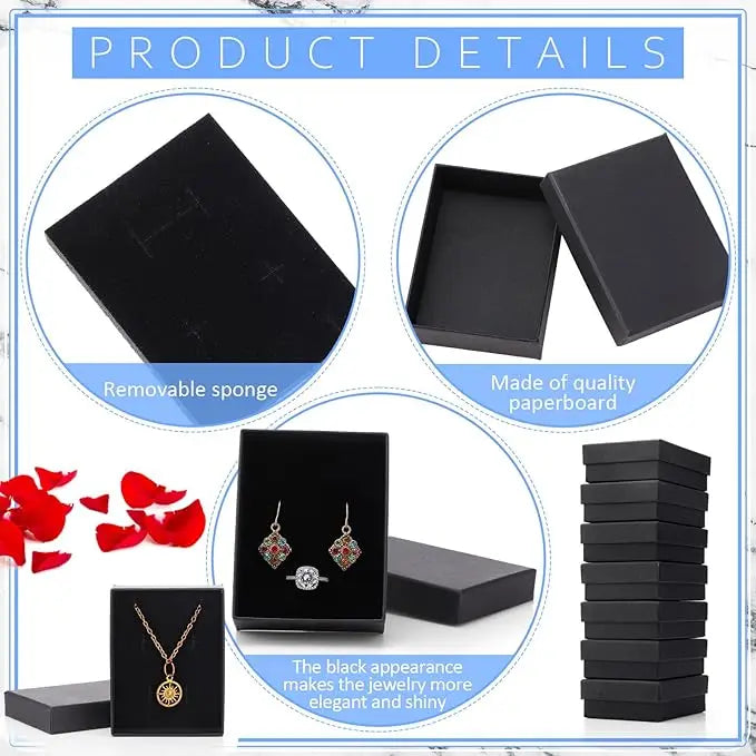 Black Square Jewelry Gift Box Organizer — Display & Packaging for Rings, Earrings, Necklaces, Bracelets, Brooches